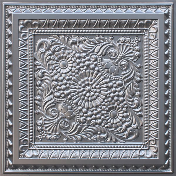 Dundee Deco Falkirk Perth 24-in x 24-in Floral Silver Surface-Mount Panel Ceiling Tiles - 25-Pack