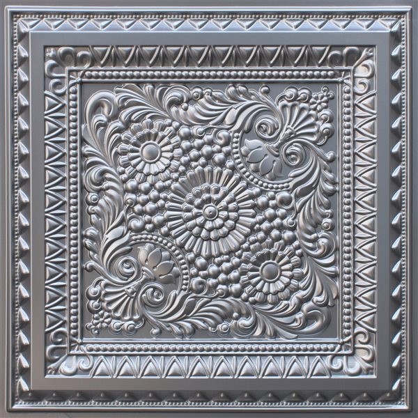 Image of Dundee Deco | Falkirk Perth 24-In X 24-In Floral Silver Surface-Mount Panel Ceiling Tiles - 10-Pack | Rona