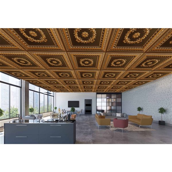 Dundee Deco Falkirk Perth Traditional 24-in x 24-in Antique Gold Surface-Mount Panel Ceiling Tile