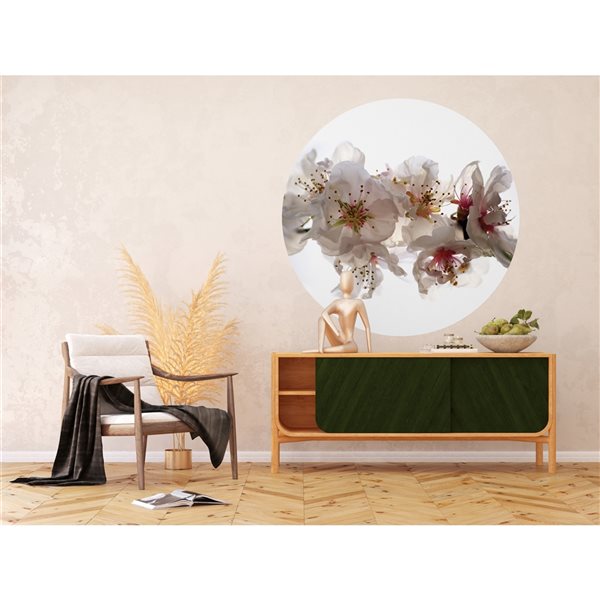 Dundee Deco Falkirk Airdrie 55-in x 55-in Pink and White "Lily" Round Peel and Stick Wall Mural