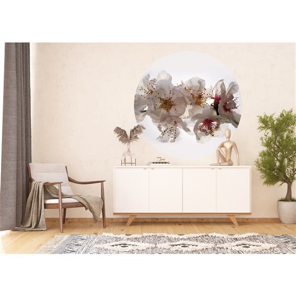 Dundee Deco Falkirk Airdrie 55-in x 55-in Pink and White "Lily" Round Peel and Stick Wall Mural