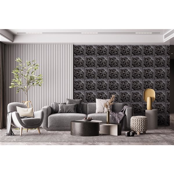 Dundee Deco Falkirk Perth 24-in x 24-in Vintage Botanical Antique Silver Surface-Mount Panel Ceiling Tile