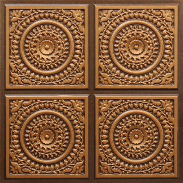 Dundee Deco Falkirk Perth Victorian 24-in x 24-in Antique Gold Surface-Mount Panel Ceiling Tiles - 25-Pack