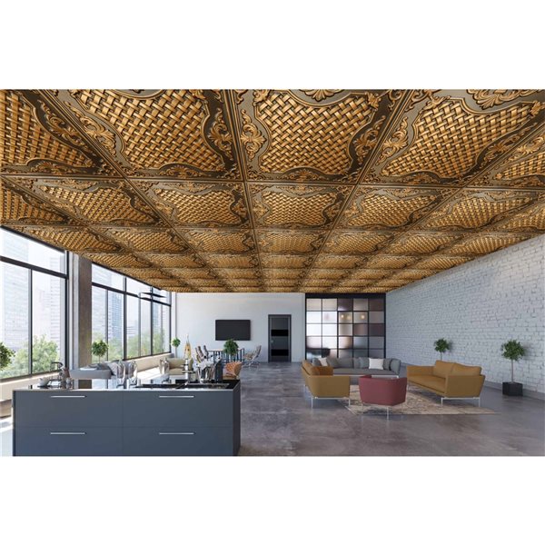 Dundee Deco Falkirk Perth 24-in x 24-in Traditional Antique Gold Surface-Mount Panel Ceiling Tiles - 50-Pack