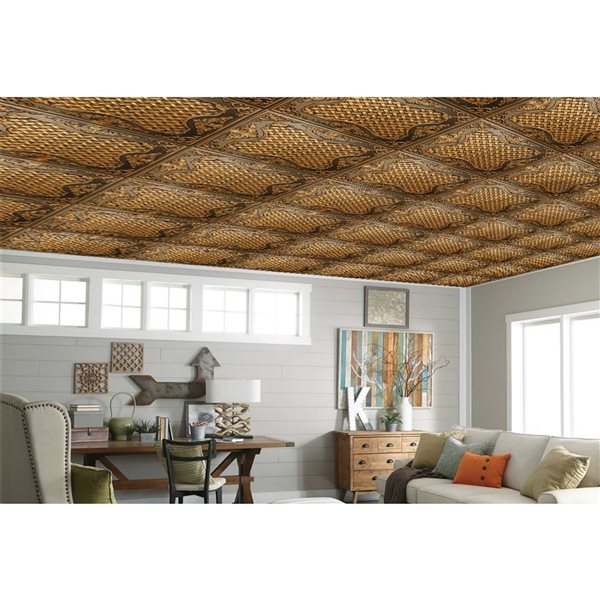 Dundee Deco Falkirk Perth 24-in x 24-in Traditional Antique Gold Surface-Mount Panel Ceiling Tiles - 50-Pack