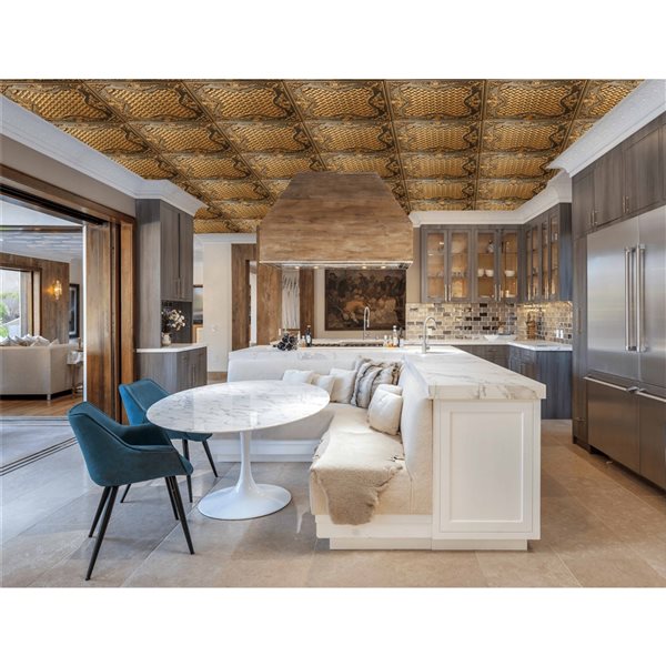 Dundee Deco Falkirk Perth 24-in x 24-in Traditional Antique Gold Surface-Mount Panel Ceiling Tiles - 50-Pack