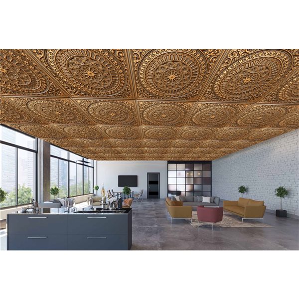 Dundee Deco Falkirk Perth 24-in x 24-in Victorian Transitional Antique Gold Surface-Mount Panel Ceiling Tile