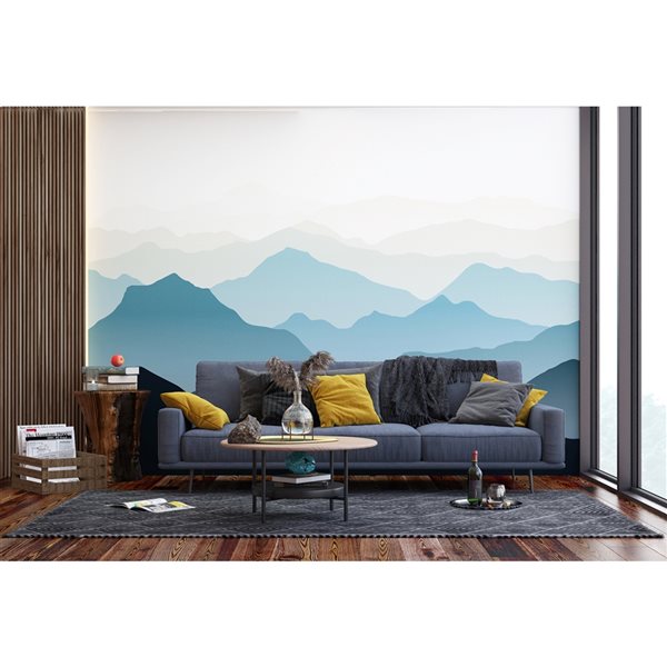 Dundee Deco Falkirk Airdrie 142-in x 106-in Blue and Beige "Mountain Range" Unpasted Wall Mural