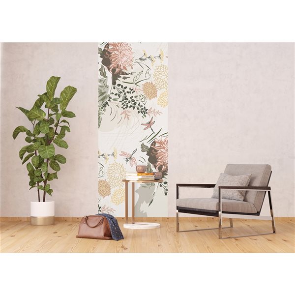 Dundee Deco Falkirk Airdrie 35-in x 106-in Pink, Beige and Yellow "Floral" Unpasted Wall Mural
