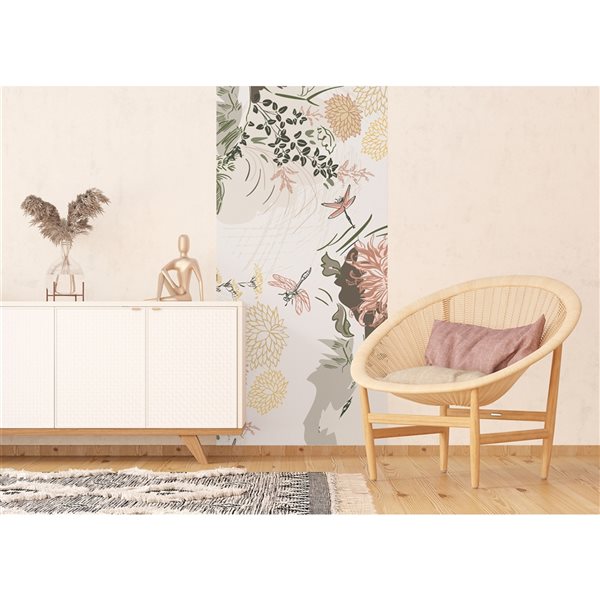 Dundee Deco Falkirk Airdrie 35-in x 106-in Pink, Beige and Yellow "Floral" Unpasted Wall Mural