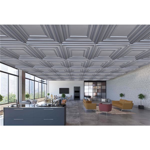 Dundee Deco Falkirk Perth 24-in x 24-in Traditional Square Metallic Silver Surface-Mount Panel Ceiling Tile
