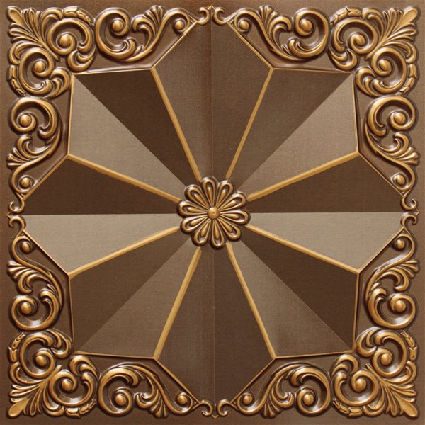 Tuile de plafond florale Dundee Deco Falkirk Perth or antique de 24 po x 24 po à installation en surface