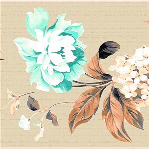 Dundee Deco Floral Turquoise Orange Flowers on Vines Peel and Stick Wallpaper Border