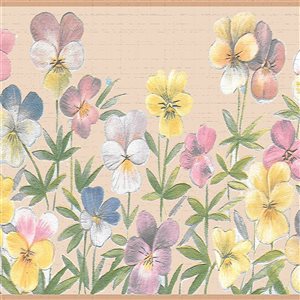 Dundee Deco Floral Pink Yellow Tan Flowers in field Peel and Stick Wallpaper Border