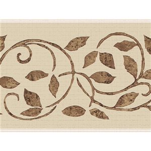 Dundee Deco Damask Cream Brown Vines Peel and Stick Wallpaper Border