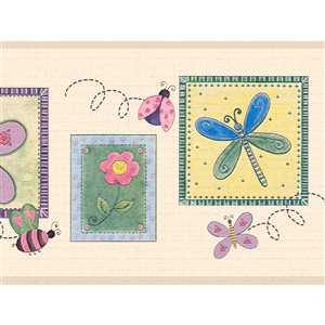 Dundee Deco Kids Pink Green Purple Butterflies and Ladybugs Peel and Stick Wallpaper Border