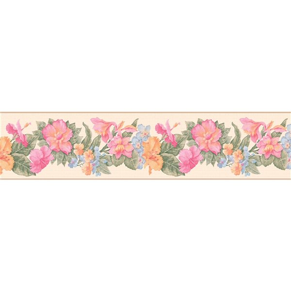 Dundee Deco Floral Pink Blue Orange Blooming Flowers Peel and Stick Wallpaper Border