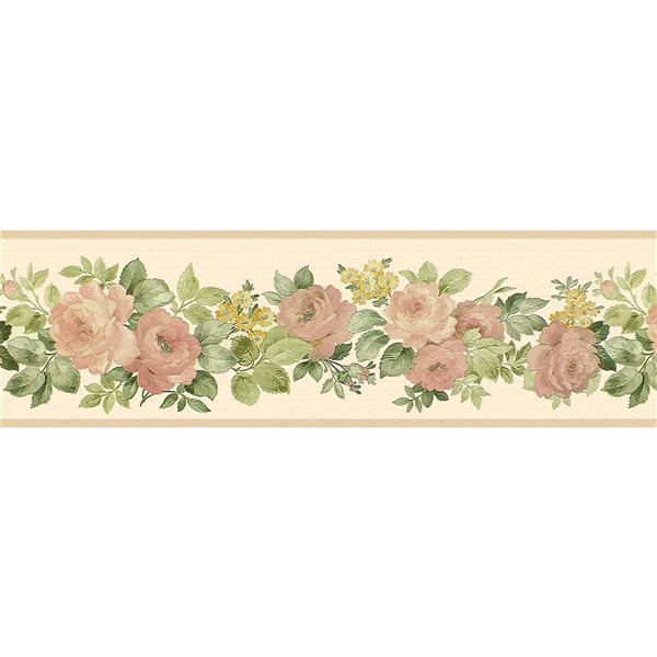 Dundee Deco Floral Green Red Blooming Flowers Peel and Stick Wallpaper Border