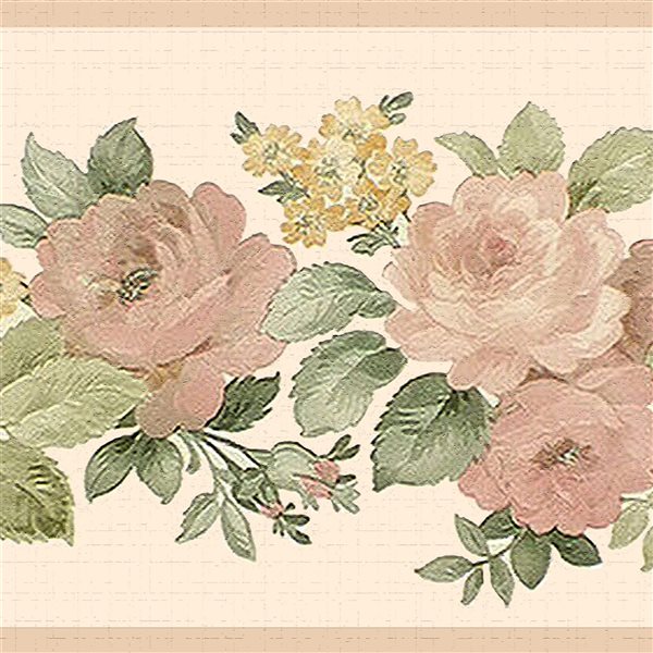 Dundee Deco Floral Green Red Blooming Flowers Peel and Stick Wallpaper Border
