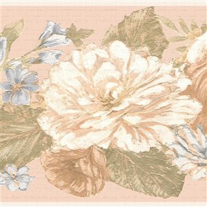 Dundee Deco Floral Beige Blue Flowers on Vine Peel and Stick Wallpaper Border