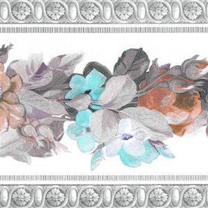 Dundee Deco Damask Blue Grey Flowers and Leaves Peel and Stick Wallpaper Border