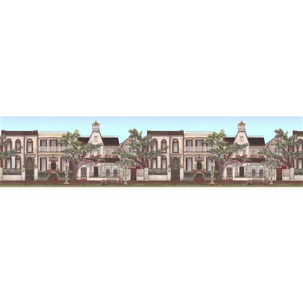 Dundee Deco Vintage Beige Off-White City Peel and Stick Wallpaper Border