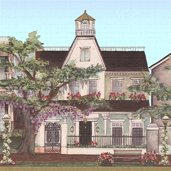 Dundee Deco Vintage Beige Off-White City Peel and Stick Wallpaper Border