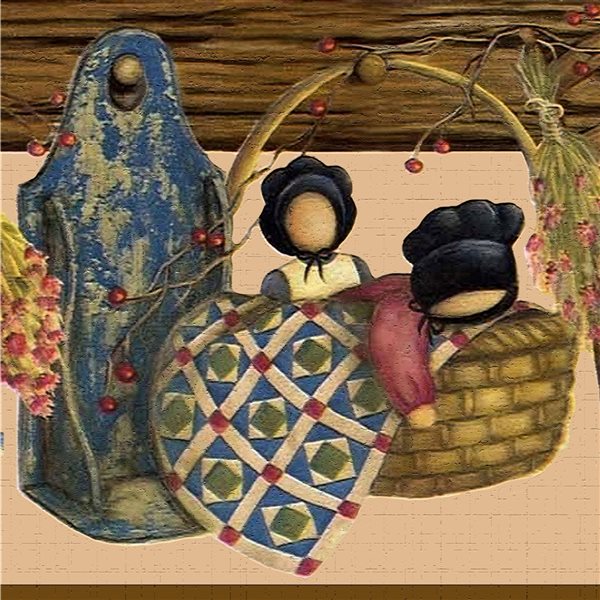 Dundee Deco Country Beige Brown Yellow Chairs Baskets Hats Peel and Stick Wallpaper Border