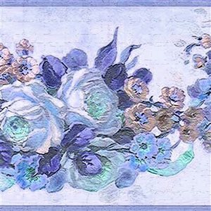 Dundee Deco Floral Purple Teal Flowers on Vines Peel and Stick Wallpaper Border