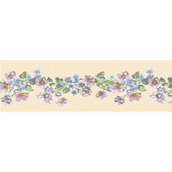 Dundee Deco Floral Purple Green Beige Flowers on Vines Peel and Stick ...