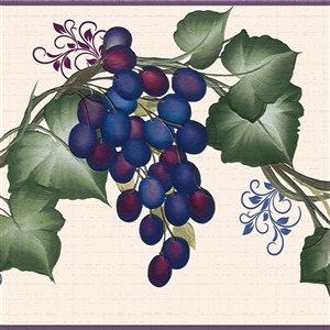 Dundee Deco Floral Blue Purple Green Grapes on Vine Peel and Stick Wallpaper Border
