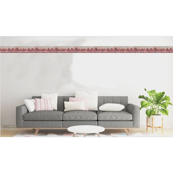 Dundee Deco Abstract Pink Grey Trees Peel and Stick Wallpaper Border