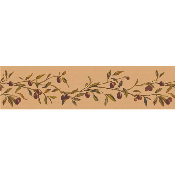 Dundee Deco Nature Red Beige Berries Peel and Stick Wallpaper Border