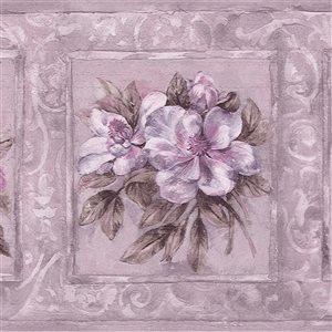 Dundee Deco Abstract Pink Purple Flowers in Squares Peel and Stick Wallpaper Border