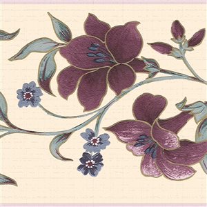 Dundee Deco Floral Maroon Green Flowers on Vines Peel and Stick Wallpaper Border