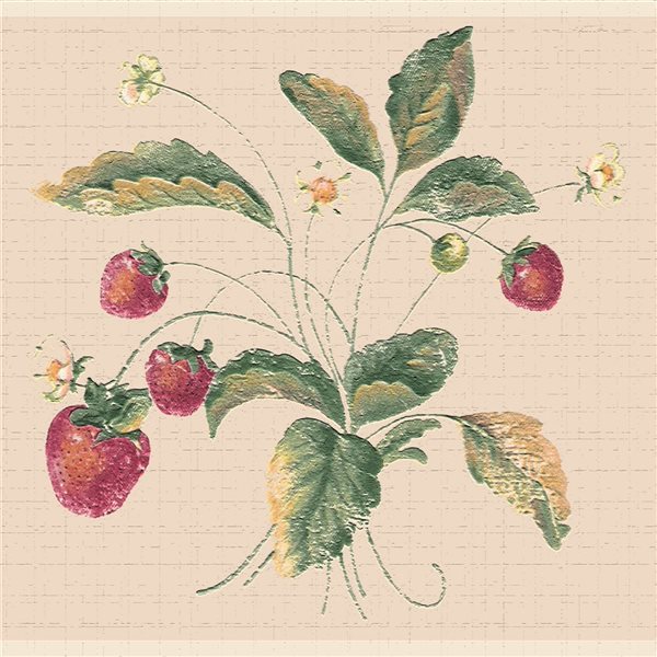 Dundee Deco Nature Red Green Strawberries Peel and Stick Wallpaper Border