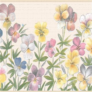 Dundee Deco Floral Pink Yellow Flowers in field Peel and Stick Wallpaper Border