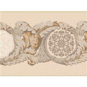 Dundee Deco Abstract White Brown Beige Damask Vines Peel and Stick Wallpaper Border