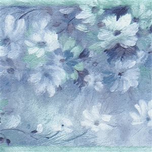 Dundee Deco Abstract Blue Teal White Flowers Peel and Stick Wallpaper Border