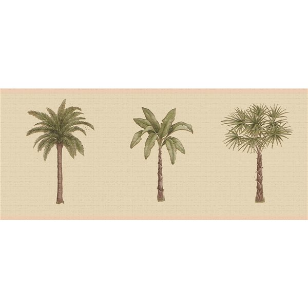 Dundee Deco Nature Beige Green Palm Trees Peel and Stick Wallpaper Border