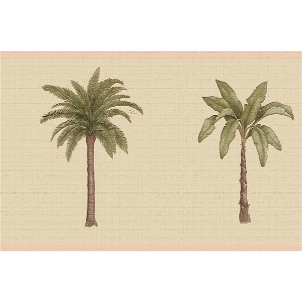 Dundee Deco Nature Beige Green Palm Trees Peel and Stick Wallpaper Border