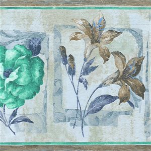Dundee Deco Abstract Teal Blue Flowers in shapes Peel and Stick Wallpaper Border