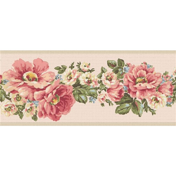 Dundee Deco Floral Pink Green Flowers on Vine Peel and Stick Wallpaper ...