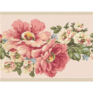 Dundee Deco Floral Pink Green Flowers on Vine Peel and Stick Wallpaper Border