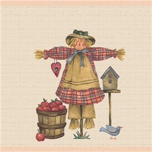 Dundee Deco Country Red Yellow Scarecrow Peel and Stick Wallpaper Border