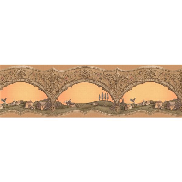 Dundee Deco Country Beige Orange Town Peel and Stick Wallpaper Border