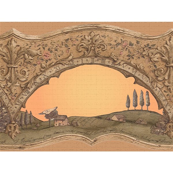 Dundee Deco Country Beige Orange Town Peel and Stick Wallpaper Border