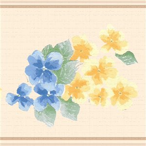 Bordure de papier peint autocollante florale bleu, violet et jaune par Dundee Deco