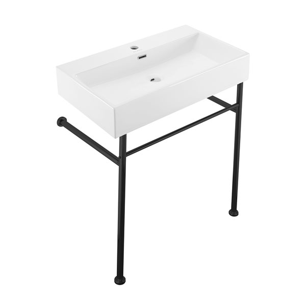 Swiss Madison Claire White Ceramic Console Rectangular Bathroom Sink (29.75-in x 16.53-in)