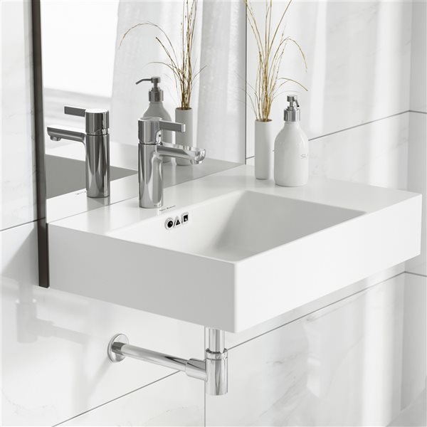 Swiss Madison St. Tropez White Ceramic Wall-Mount Rectangular Bathroom Sink (23.6-in x 16.5-in)